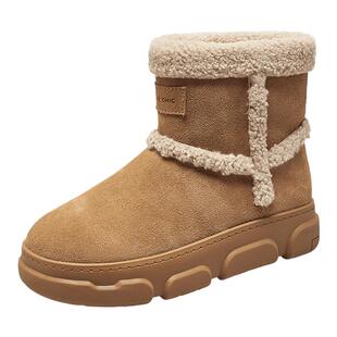 YRC棉鞋雪地靴女款新款冬季厚底舒适加绒保暖套脚中筒短靴