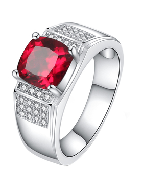 精致时尚纯银镀金红宝石戒指男