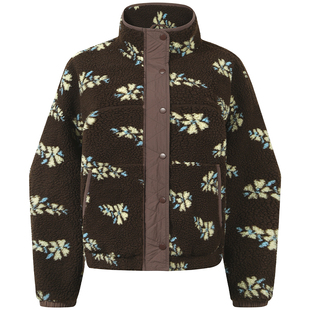 GUUKAHERO原创复古立领羊羔绒外套女冬 慵懒保暖花朵撞色落肩上衣