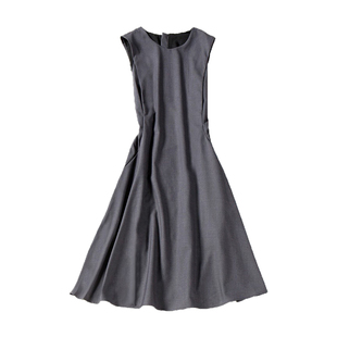 遮肉气质松本好货2025春秋新款日本收腰无袖黑色灰色口袋连衣裙女