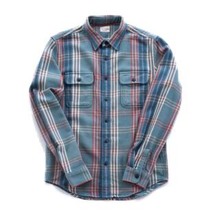 2025秋冬新款长袖衬衫男士蓝格子复古休闲修身轻做旧纯棉衬衣潮流