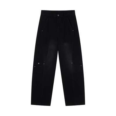 【明星同款】USHI悠时 复古美式拼接弯刀长裤简约舒适休闲潮流男