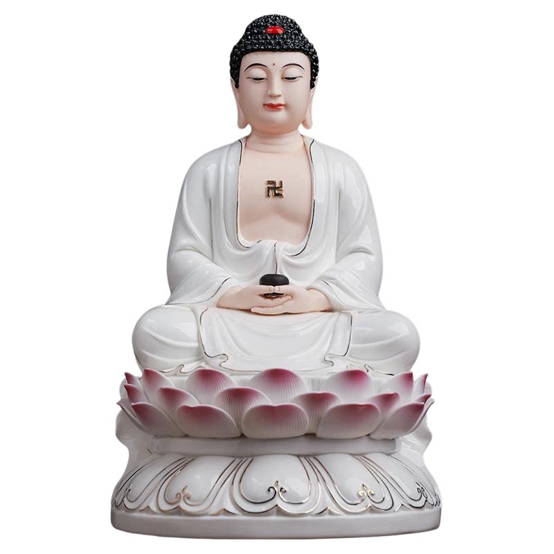 戴玉堂陶瓷《正坐莲花如来描金彩》佛像家用供奉阿弥陀药师佛摆件