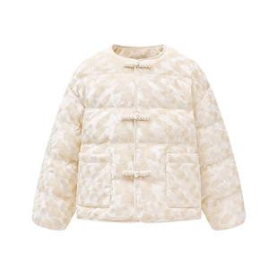 littlenaive女童丝绒羽绒服冬季新款压花厚实棉服儿童保暖棉袄