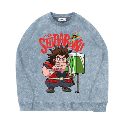 TEE7复古动漫神龙斗士施巴拉古大师水洗做旧卡通宽松纯棉圆领卫衣
