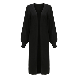 春秋外套2025新款女装中长款针织衫韩版宽松大码泡泡袖毛衣开衫女