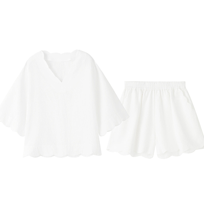 云朵波浪边浪漫休闲短袖短裤套装