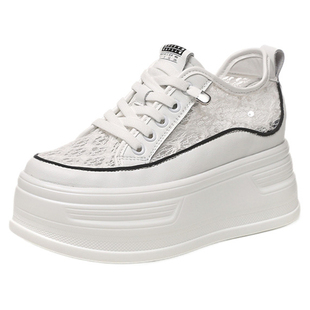 网面厚底内增高8cm包头半拖女夏天透气小个子凉拖松糕小白鞋休闲