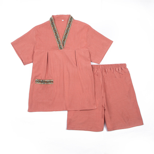 汗蒸服女大码纯棉高档苎麻男加大加肥情侣洗浴中心按摩足疗桑拿服