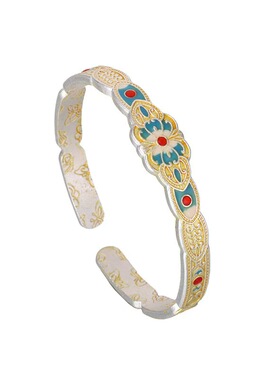 珐琅花卉足银手镯送女友妈妈礼物