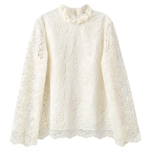 宫小妍【花边立领】镂空蝴蝶新中式国风长袖上衣5110651