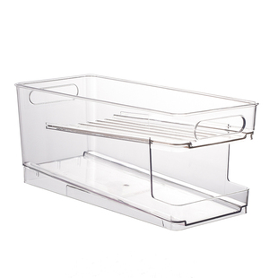 日式双层冰箱收纳盒厨房啤酒可乐饮料储物盒易拉罐自动滚落置物架