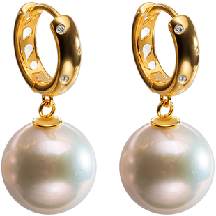 南珠宫灵环925银淡水珍珠耳钉耳圈大颗粒精致百搭优雅送礼女