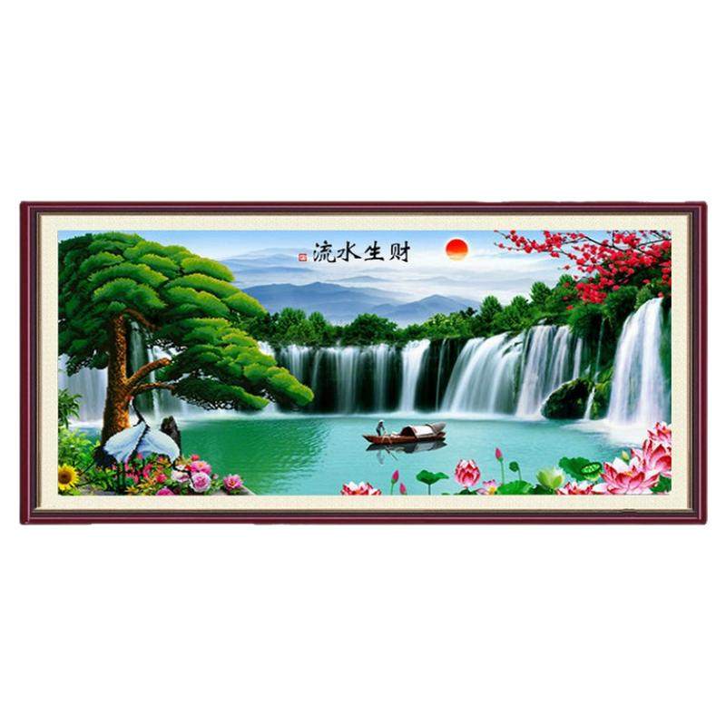新款流水生财大幅风景满砖钻石画