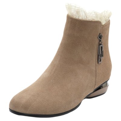 2025新款秋冬季气质磨砂真皮洋气小短靴女低跟粗跟踝靴加绒女鞋子