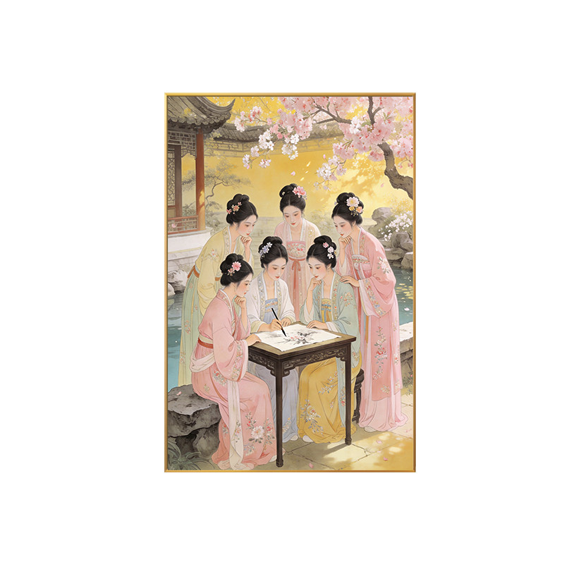 中式古风仕女图十字绣全绣2026新款庭院仕女小尺寸人像手工绣满绣
