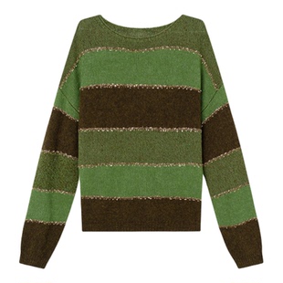 Jamor加墨时尚亮色拼色毛针织衫毛衣条纹上衣