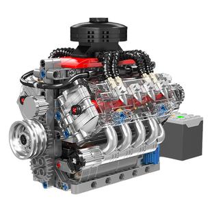 宇星模王旗舰店创意系列汽车V8多缸发动机电动积木拼装男孩玩具