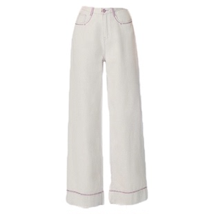 若纤 Pretty Silhouette白色牛仔裤女夏季2025新款九分阔腿休闲裤