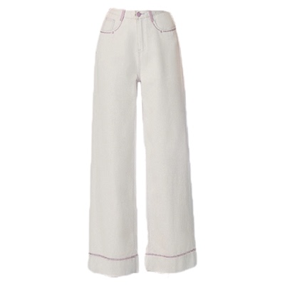 白色牛仔裤薄款刺绣阔腿休闲裤