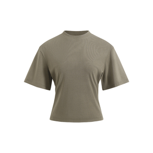 NON RESTRAIN简约基础款纯色中袖T恤女收腰显瘦宽肩圆领打底上衣