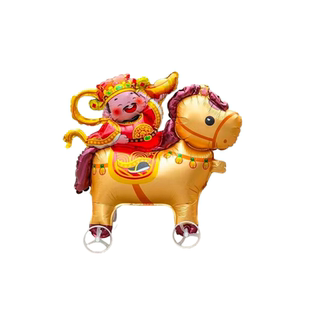 马年新年发光气球生肖小马卡通带轮轮子走路站立气球儿童玩具摆摊