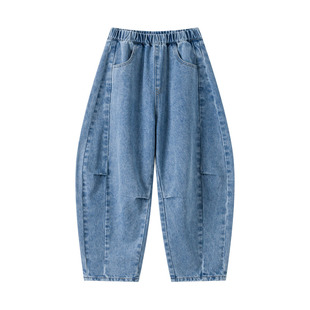 漫画家【弯刀神裤】秋冬新儿童牛仔裤复古水洗阔腿弯刀百搭牛仔裤