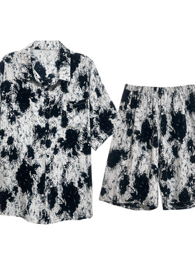 夏季男棉绸睡衣薄款短袖绵绸套装新款大码可外穿家居服2026年