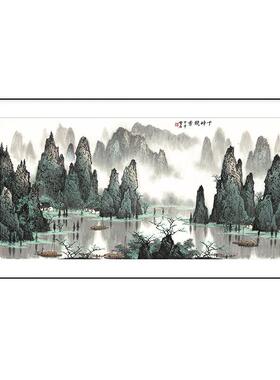 白雪石新中式风卧室背景墙装饰画