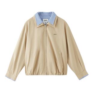 三福外套2026新款春季时尚美式撞色翻领兜摆卡其色夹克女装514442