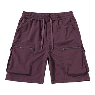 2026新款紫色速干短裤男宽松大码夏季薄款冰丝工装裤美式五分裤潮