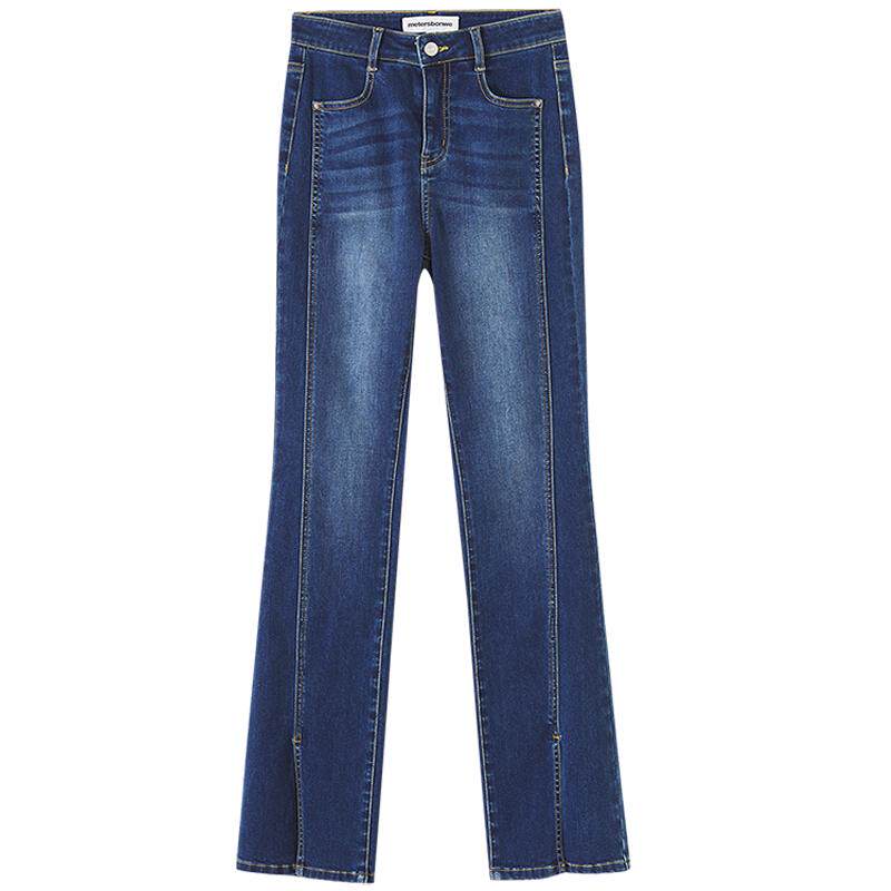 美特斯邦威牛仔裤女士时尚潮流高腰显瘦修身舒适开衩牛仔喇叭裤