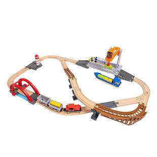 Hape火车轨道港口运输套儿童宝宝早教益智木制玩具男女孩模型3岁+