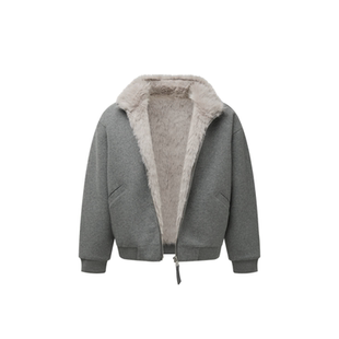 MIDASHAND 羊毛座山雕棉服外套冬季短款双面穿工装立领夹克加厚男