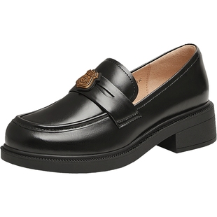 孔雪儿天美意常青藤小徽章平底乐福鞋单鞋女新款加绒毛毛鞋小皮鞋