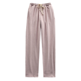 日系坑条舒绒双面磨毛睡裤男女秋冬季保暖可外穿情侣家居裤长裤