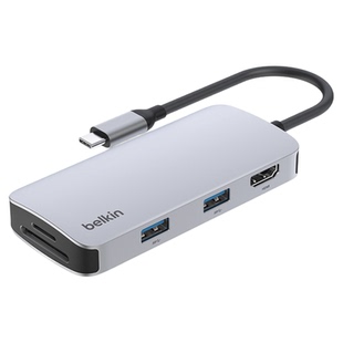 Belkin贝尔金Type-C扩展坞HDMI拓展4K高清60Hz笔记本电脑五合一适用iPhone16promax苹果USB-C便携式2.5G网卡
