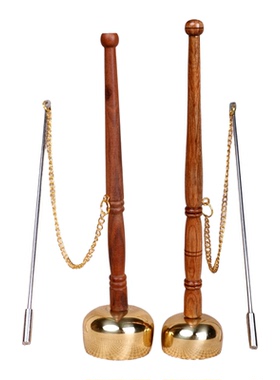 寺庙纯静心纯铜复古引庆木柄佛具