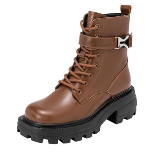 奥康女鞋 冬季新款复古圆头马丁靴简约百搭机车靴休闲时装靴