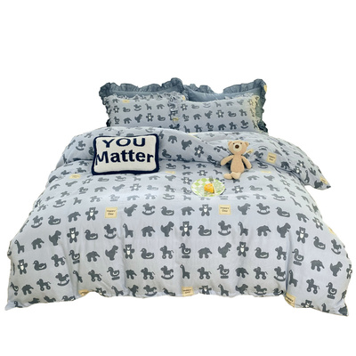 可定做纯棉双层纱卡通被套