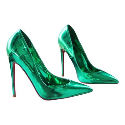 绿色尖头高跟鞋12厘米细跟红底鞋