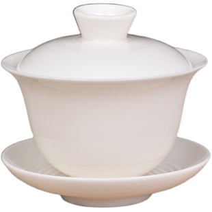 德化白瓷盖碗茶杯功夫茶具三才单个家用纯白陶瓷泡茶碗logo定制