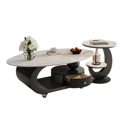 客厅家用带轮可移动岩板茶几组合