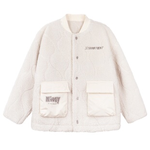 小o宝okids男童外套2025冬季新款时尚内里夹棉羊羔绒棉衣外套