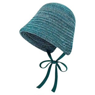 倪妮同款日系手工编织大头围渔夫帽子女款系带盆帽显脸小遮阳防晒