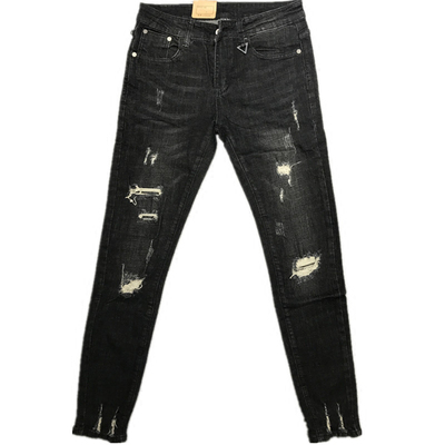 网红潮男秋冬新韩破洞小脚牛仔裤