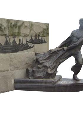 园林景区渔船一家三口户外艺术