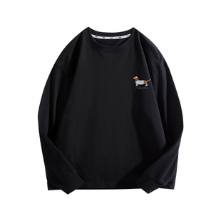 【腊肠小狗】小猪托尼黑色长袖T恤男青少年宽松圆领全棉透气上衣