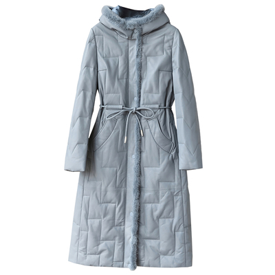 水貂毛领大牌真皮羽绒服女中长款