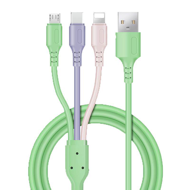 数据线三合一手机充电线器一拖三适用华为苹果液态软胶iphone多头通用多功能车载type-c安卓快充加长usb冲